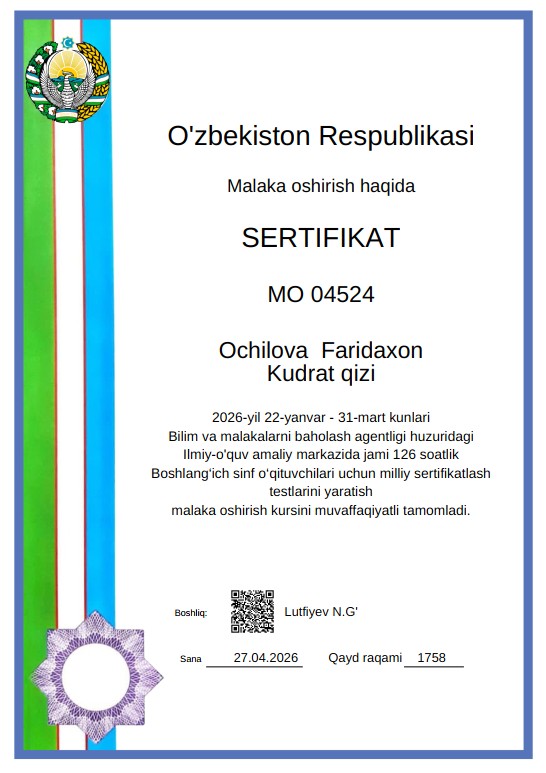 NamDPI OLIMALARI MILLIY SERTIFIKAT TESTLARINI YARATISH BO‘YICHA MALAKA OSHIRISH KURSLARINI MUVAFFAQIYATLI YAKUNLADILAR