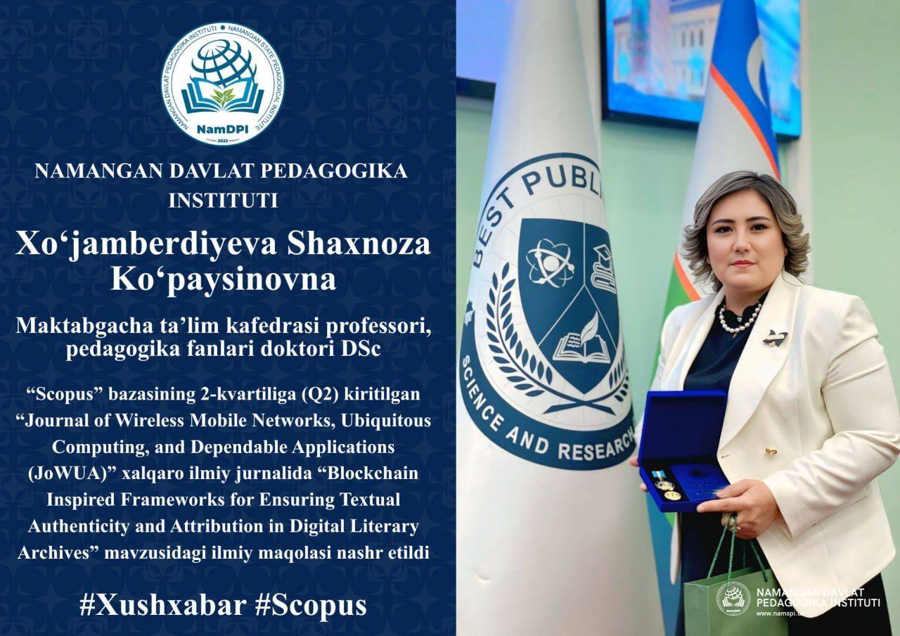 Namangan davlat pedagogika instituti professorining maqolasi Q2 toifadagi jurnallarda chop etildi!