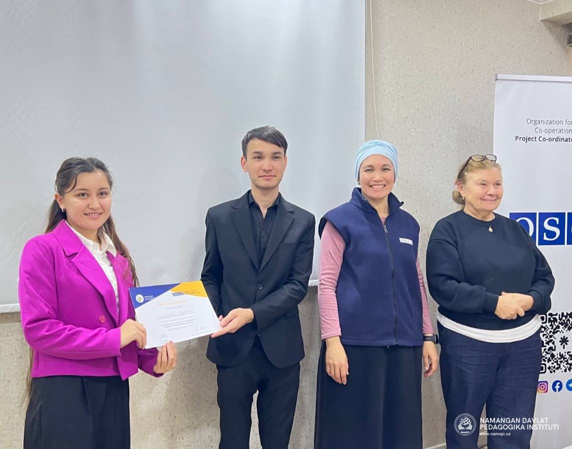 Namangan davlat pedagogika instituti talabalari “Ekran ortida” seminar-treningida faol ishtirok etib, sertifikat bilan taqdirlanishdi