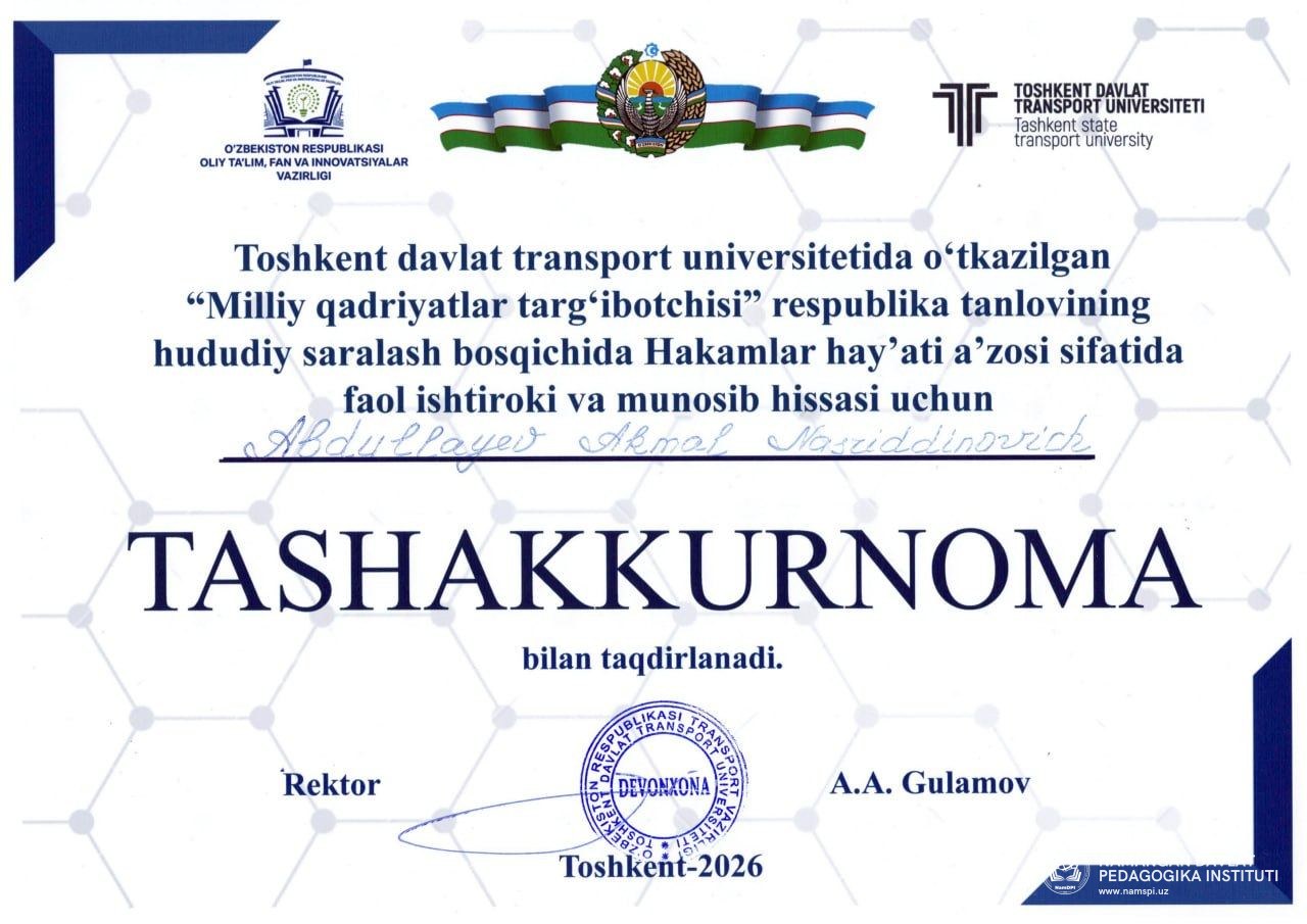 Namangan olimi – "Milliy qadriyatlar targ'ibotchisi" tanlovi hakamlar hay'atida