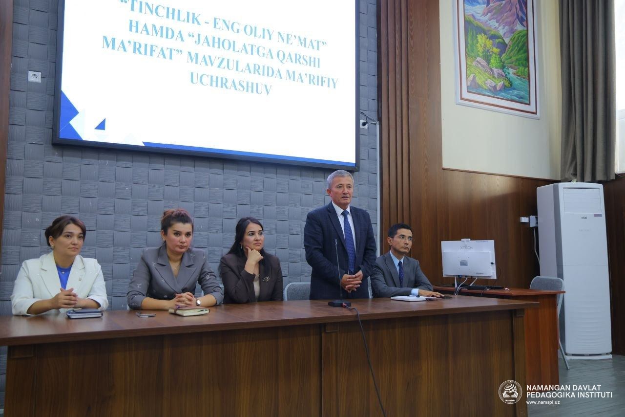 "TINCHLIK - ENG OLIY NEʼMAT" HAMDA "JAHOLATGA QARSHI MA’RIFAT" MAVZULARIDA MAʼRIFIY UCHRASHUV