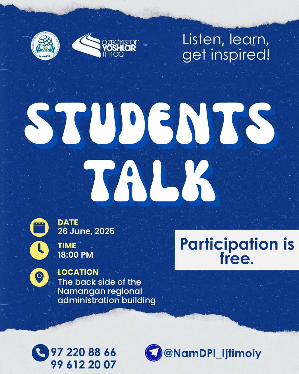 “Students Talk” — tingla, o’rgan, ilhomlan!